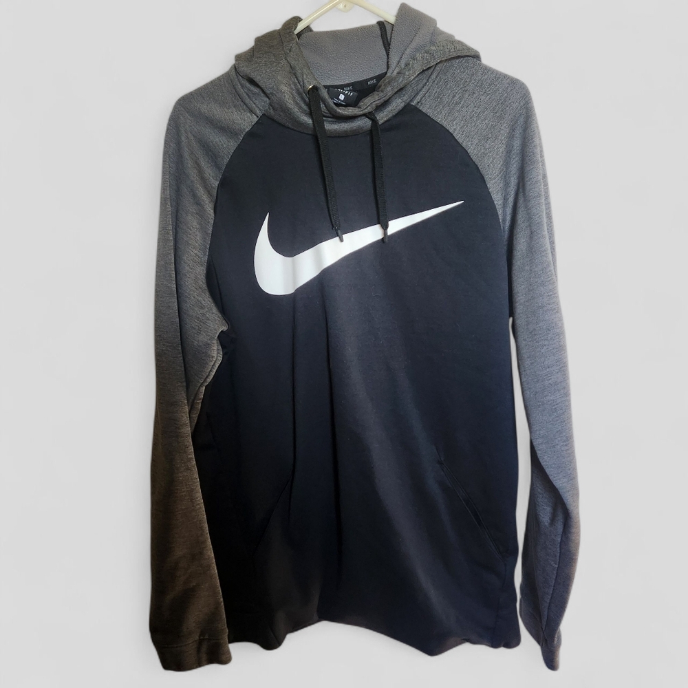 Nike Dri Fit Swoosh Men's Two-Tone Black and Gray Hoodie- Size Large